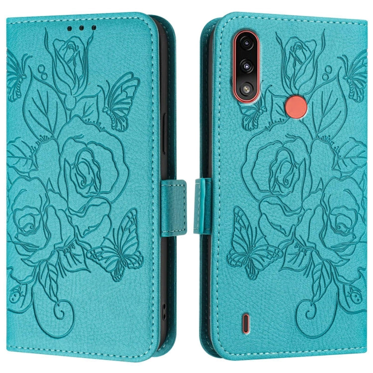 For Motorola Moto E7 Power 2021 Embossed Rose RFID Anti-theft Leather Phone Case