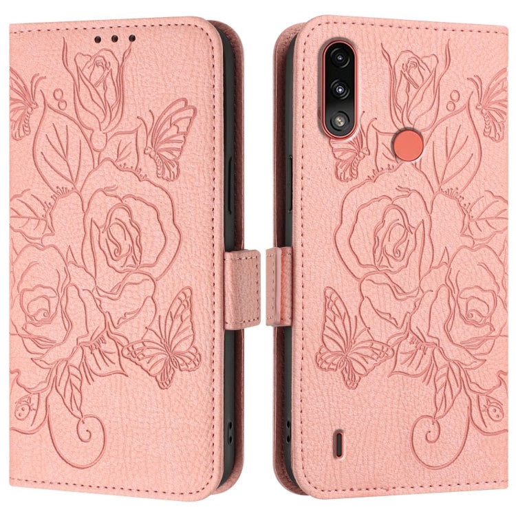 For Motorola Moto E7 Power 2021 Embossed Rose RFID Anti-theft Leather Phone Case