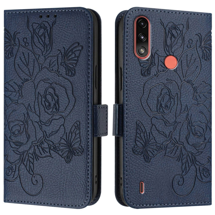 For Motorola Moto E7 Power 2021 Embossed Rose RFID Anti-theft Leather Phone Case