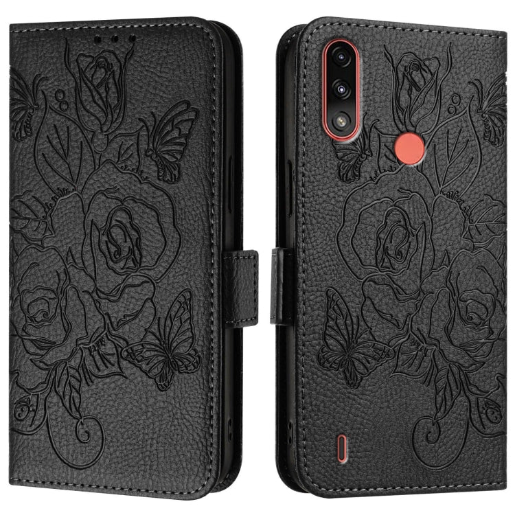 For Motorola Moto E7 Power 2021 Embossed Rose RFID Anti-theft Leather Phone Case