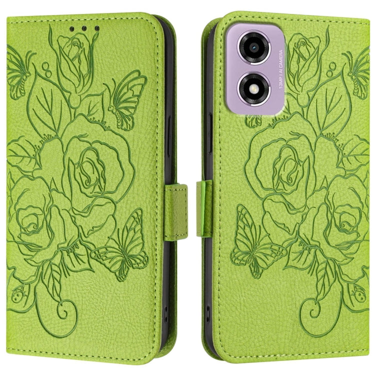 For Motorola Moto E14 Embossed Rose RFID Anti-theft Leather Phone Case