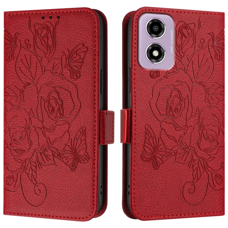 For Motorola Moto E14 Embossed Rose RFID Anti-theft Leather Phone Case