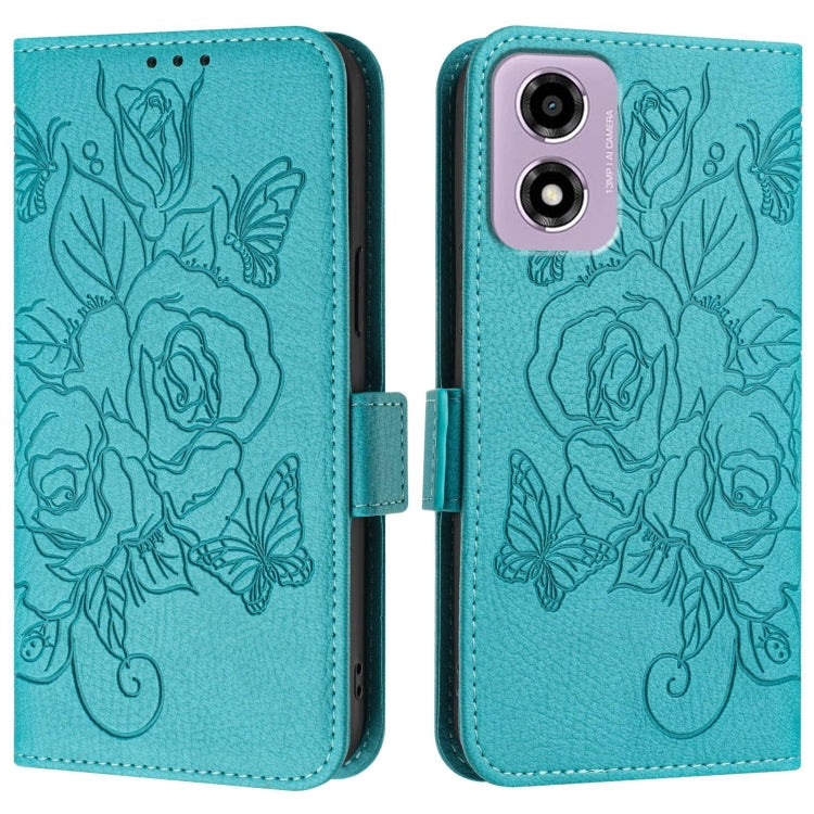 For Motorola Moto E14 Embossed Rose RFID Anti-theft Leather Phone Case