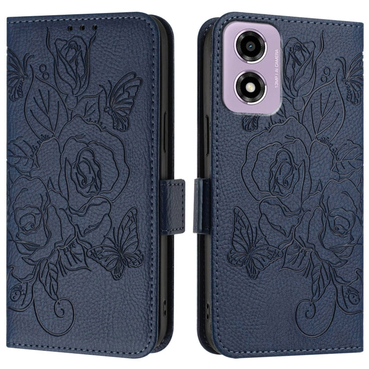 For Motorola Moto E14 Embossed Rose RFID Anti-theft Leather Phone Case