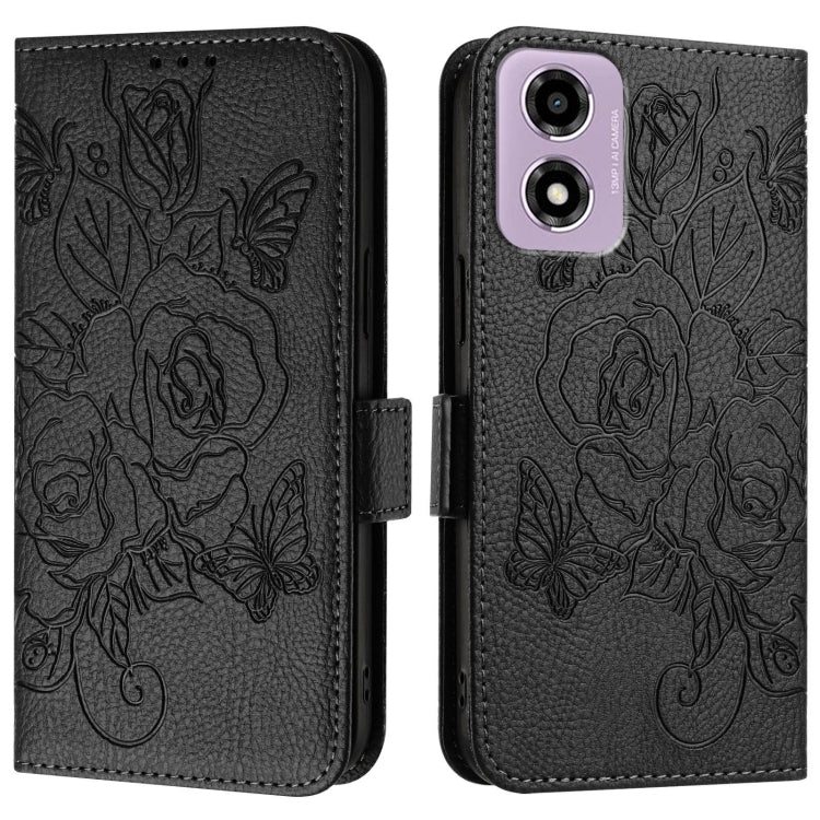 For Motorola Moto E14 Embossed Rose RFID Anti-theft Leather Phone Case