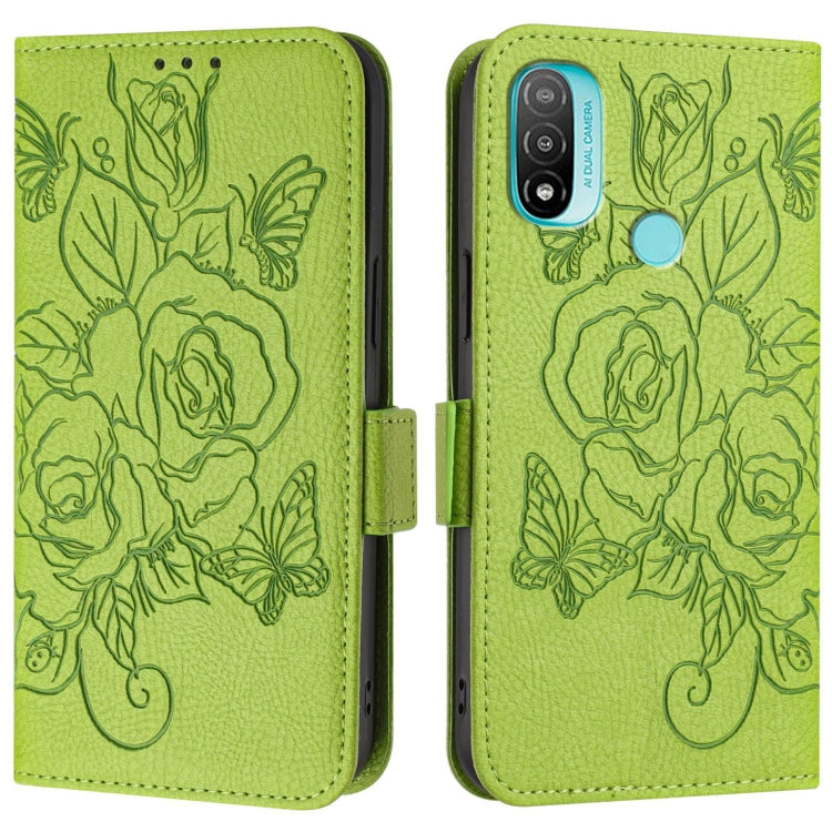 For Motorola Moto E20 / E30 / E40 Embossed Rose RFID Anti-theft Leather Phone Case