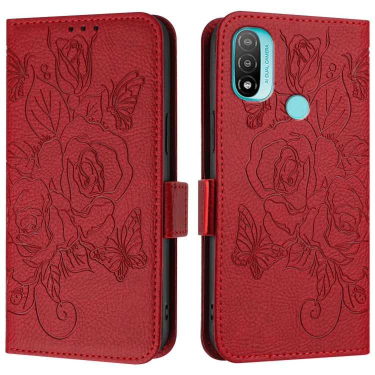 For Motorola Moto E20 / E30 / E40 Embossed Rose RFID Anti-theft Leather Phone Case