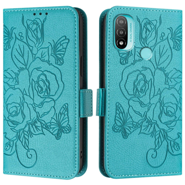For Motorola Moto E20 / E30 / E40 Embossed Rose RFID Anti-theft Leather Phone Case