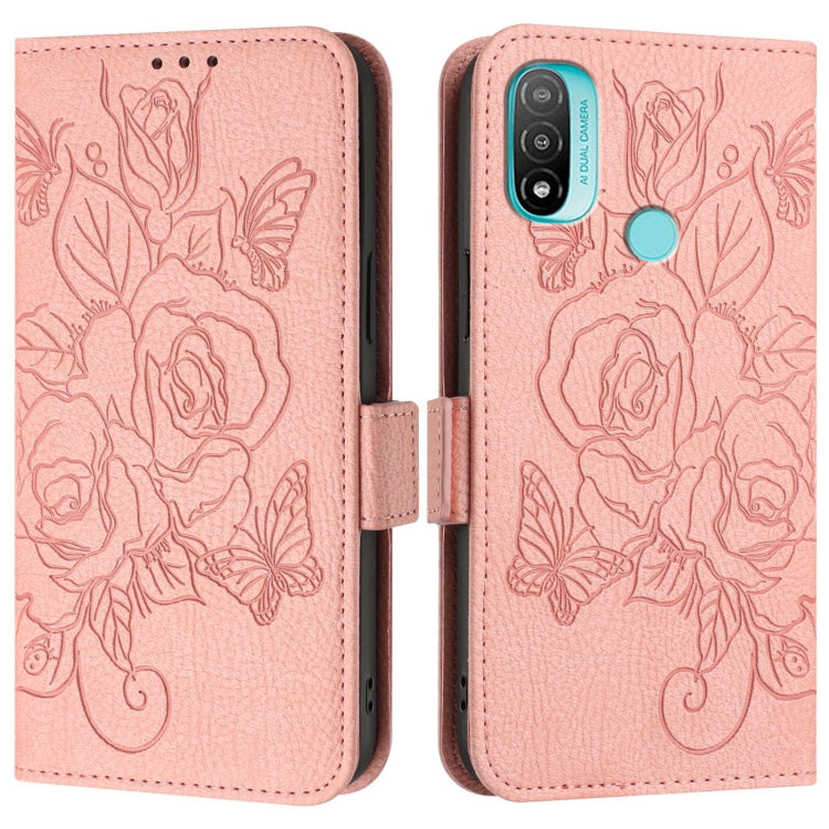 For Motorola Moto E20 / E30 / E40 Embossed Rose RFID Anti-theft Leather Phone Case