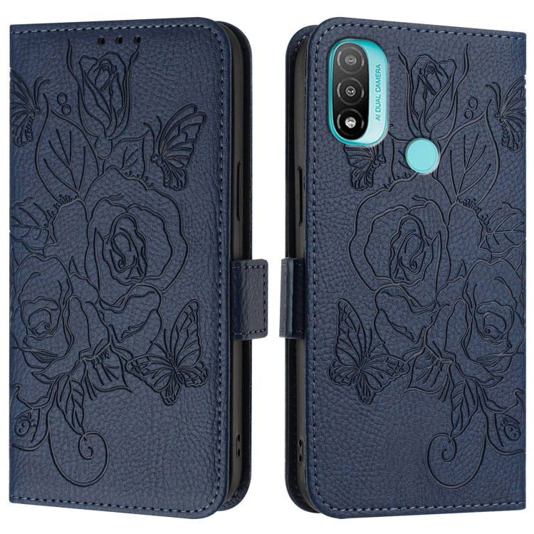 For Motorola Moto E20 / E30 / E40 Embossed Rose RFID Anti-theft Leather Phone Case