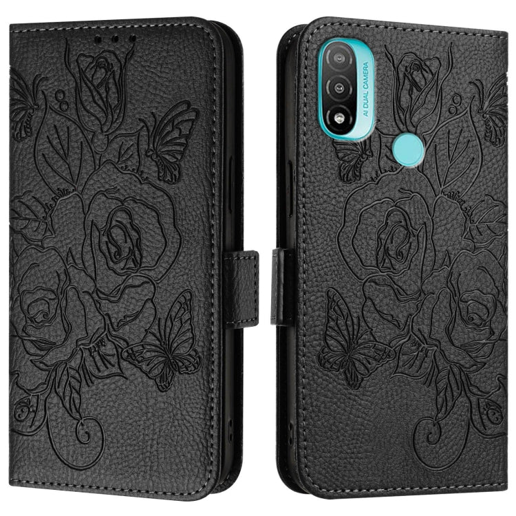 For Motorola Moto E20 / E30 / E40 Embossed Rose RFID Anti-theft Leather Phone Case