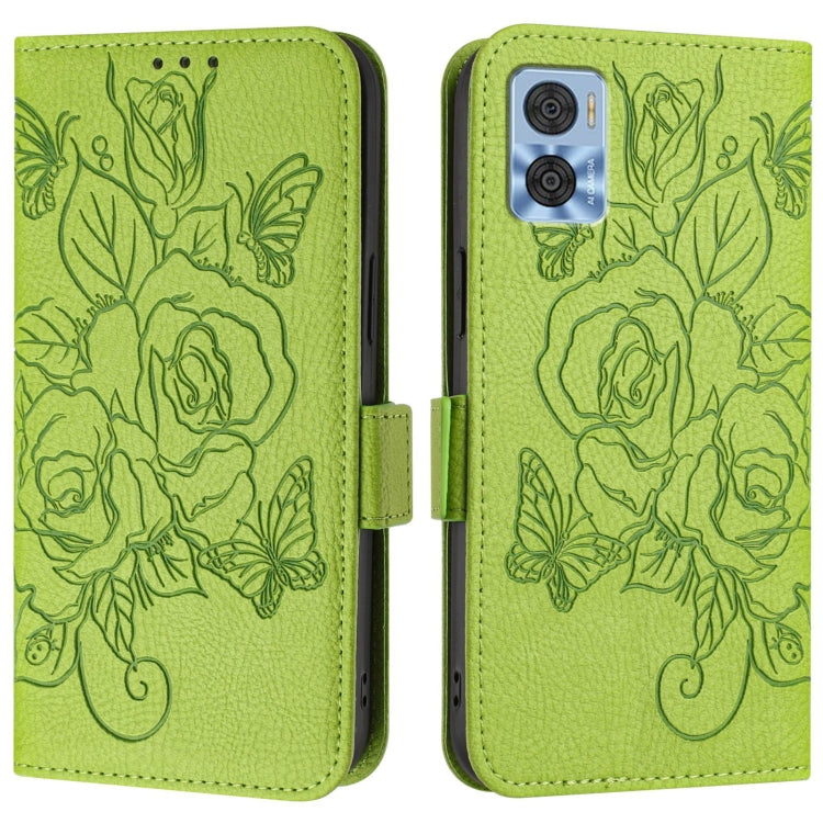 For Motorola Moto E22 4G / E22i 4G Embossed Rose RFID Anti-theft Leather Phone Case