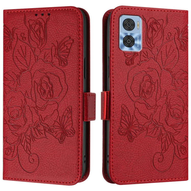 For Motorola Moto E22 4G / E22i 4G Embossed Rose RFID Anti-theft Leather Phone Case