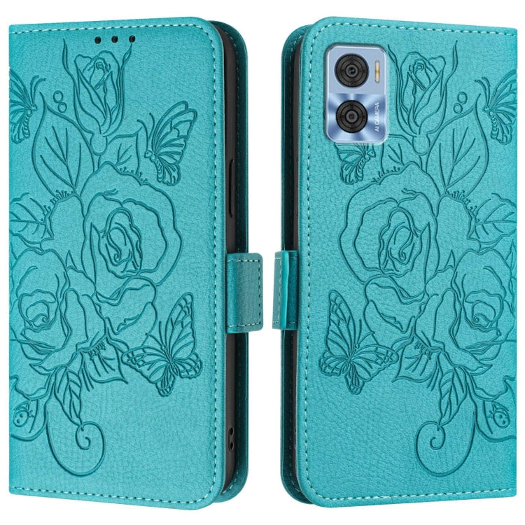 For Motorola Moto E22 4G / E22i 4G Embossed Rose RFID Anti-theft Leather Phone Case