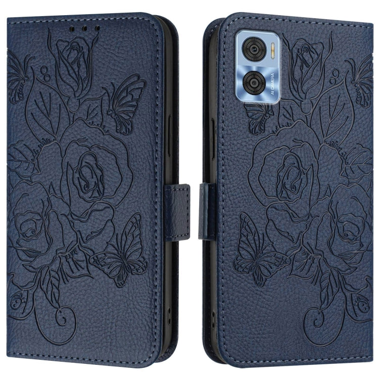 For Motorola Moto E22 4G / E22i 4G Embossed Rose RFID Anti-theft Leather Phone Case