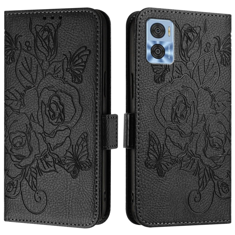 For Motorola Moto E22 4G / E22i 4G Embossed Rose RFID Anti-theft Leather Phone Case