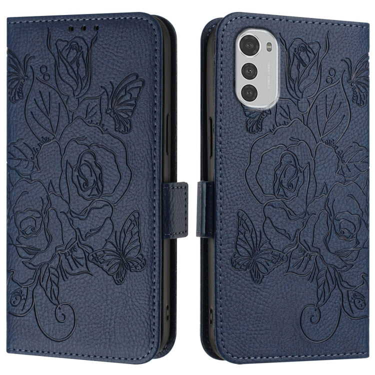 For Motorola Moto E32 4G Embossed Rose RFID Anti-theft Leather Phone Case