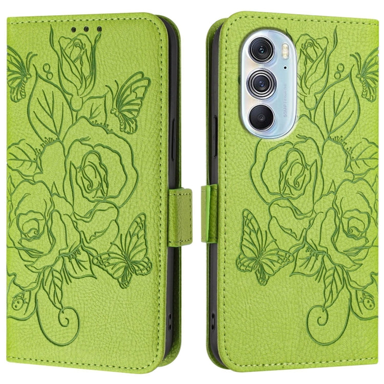 For Motorola Edge X30 5G / 30 Pro Embossed Rose RFID Anti-theft Leather Phone Case