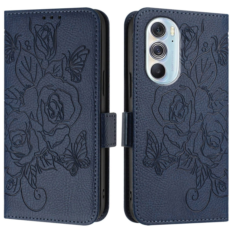 For Motorola Edge X30 5G / 30 Pro Embossed Rose RFID Anti-theft Leather Phone Case