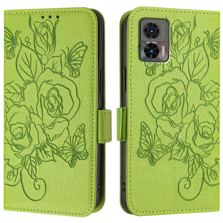 For Motorola Edge 30 Neo Embossed Rose RFID Anti-theft Leather Phone Case