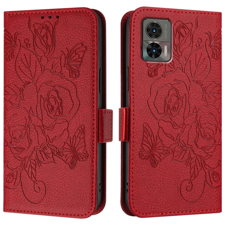 For Motorola Edge 30 Neo Embossed Rose RFID Anti-theft Leather Phone Case