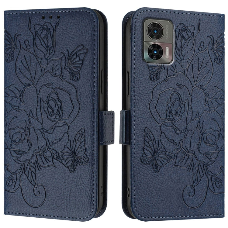 For Motorola Edge 30 Neo Embossed Rose RFID Anti-theft Leather Phone Case