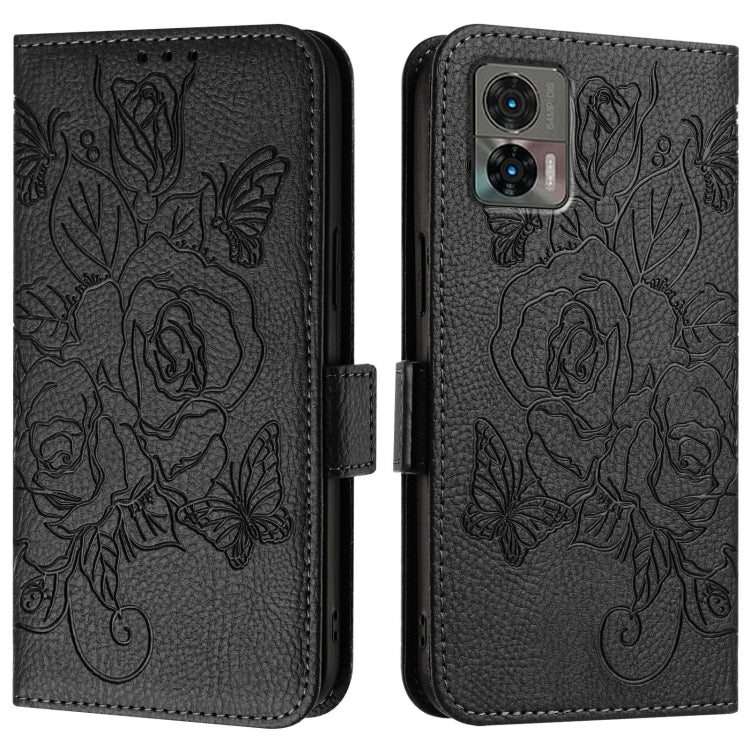 For Motorola Edge 30 Neo Embossed Rose RFID Anti-theft Leather Phone Case