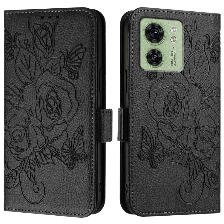 For Motorola Edge 40 5G Embossed Rose RFID Anti-theft Leather Phone Case