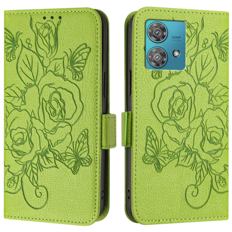 For Motorola Edge 40 Neo 5G Embossed Rose RFID Anti-theft Leather Phone Case