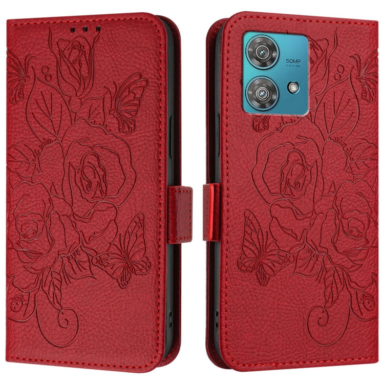 For Motorola Edge 40 Neo 5G Embossed Rose RFID Anti-theft Leather Phone Case