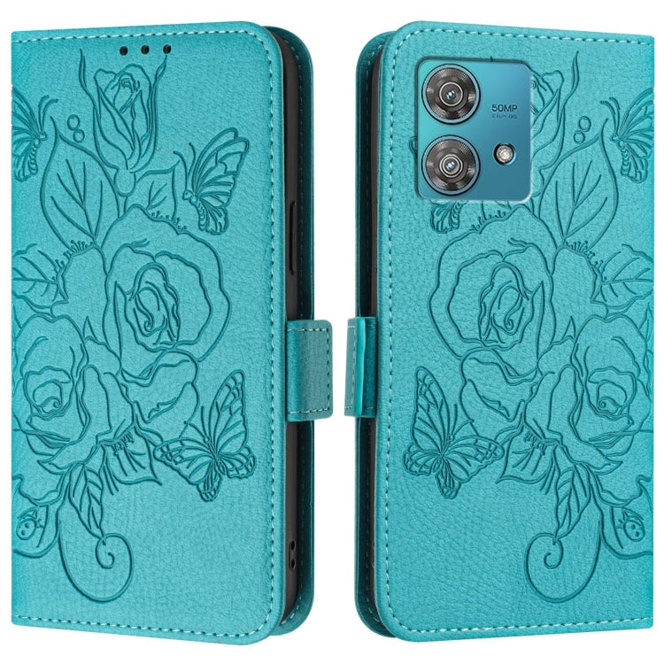 For Motorola Edge 40 Neo 5G Embossed Rose RFID Anti-theft Leather Phone Case