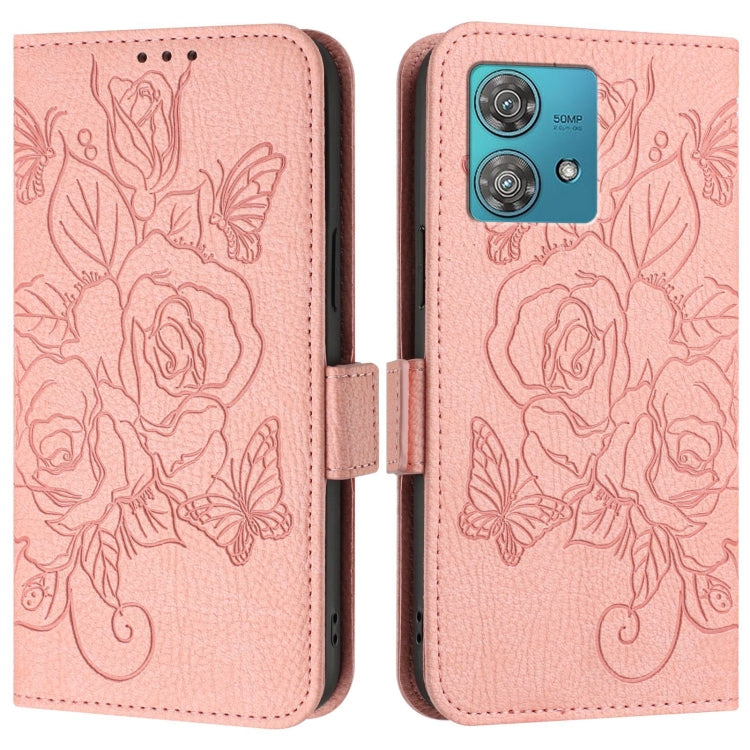For Motorola Edge 40 Neo 5G Embossed Rose RFID Anti-theft Leather Phone Case