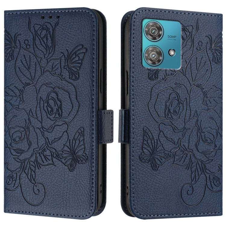 For Motorola Edge 40 Neo 5G Embossed Rose RFID Anti-theft Leather Phone Case