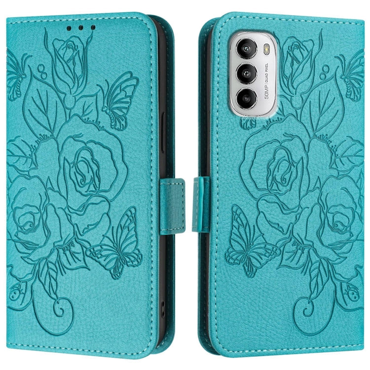 For Motorola Moto G 5G 2022 Embossed Rose RFID Anti-theft Leather Phone Case
