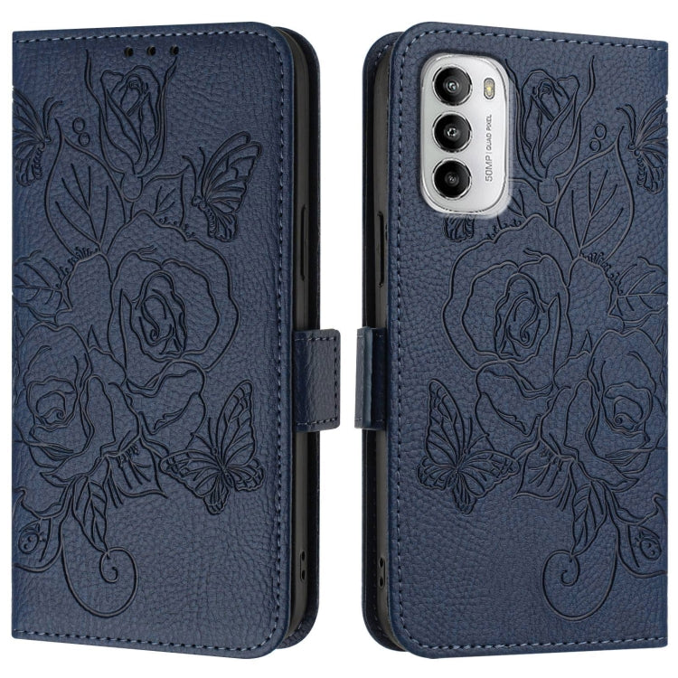 For Motorola Moto G 5G 2022 Embossed Rose RFID Anti-theft Leather Phone Case