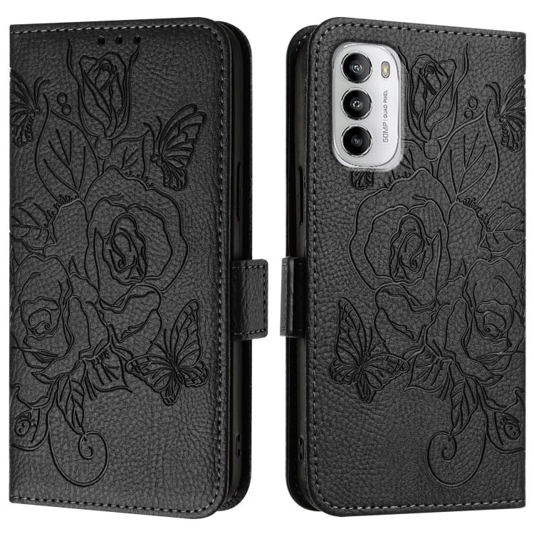 For Motorola Moto G 5G 2022 Embossed Rose RFID Anti-theft Leather Phone Case