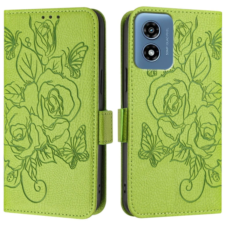 For Motorola Moto G Play 4G 2024 Embossed Rose RFID Anti-theft Leather Phone Case
