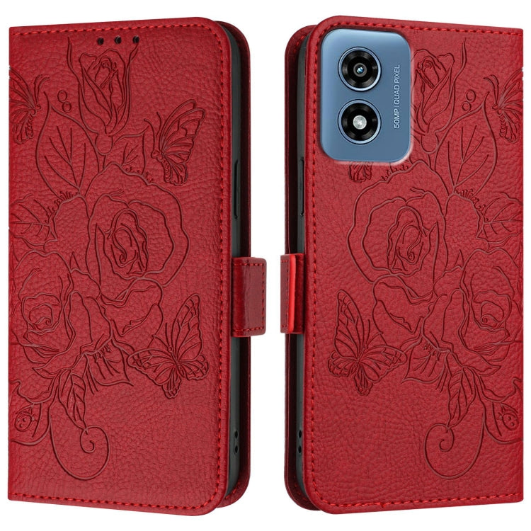 For Motorola Moto G Play 4G 2024 Embossed Rose RFID Anti-theft Leather Phone Case