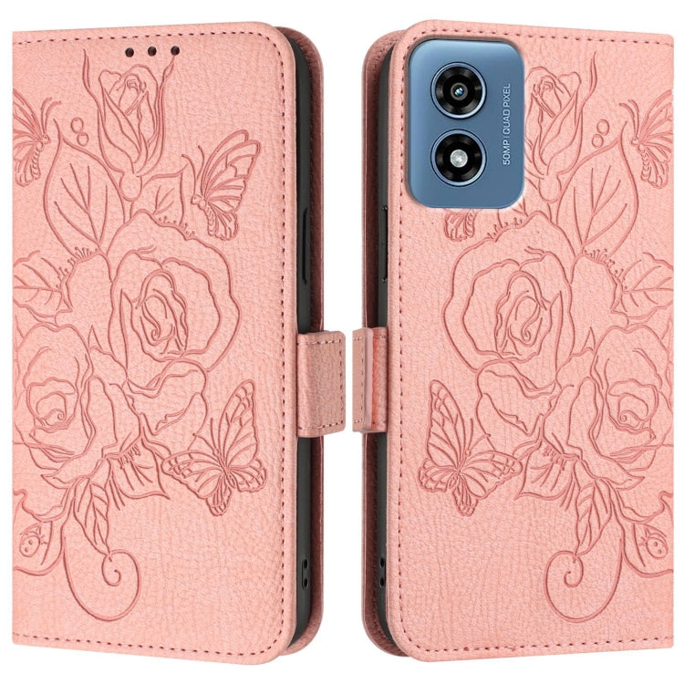 For Motorola Moto G Play 4G 2024 Embossed Rose RFID Anti-theft Leather Phone Case