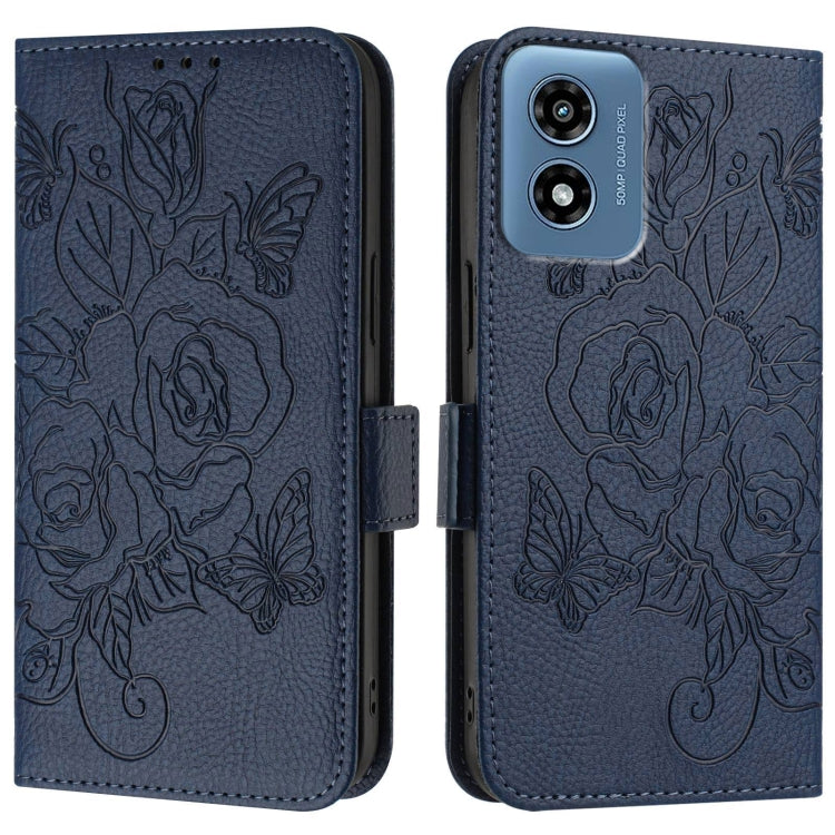 For Motorola Moto G Play 4G 2024 Embossed Rose RFID Anti-theft Leather Phone Case