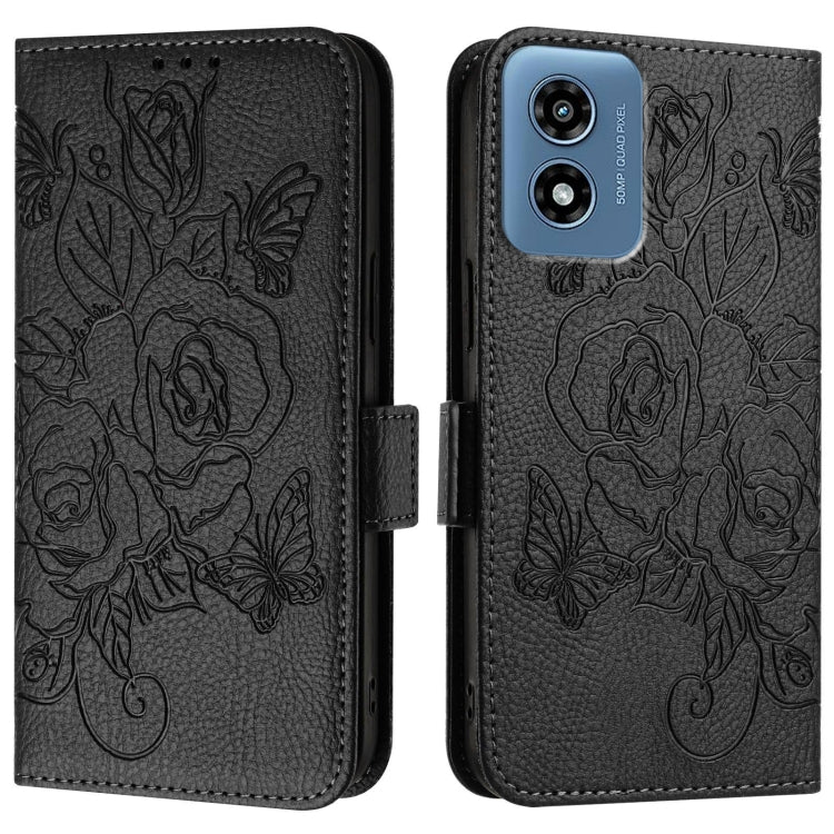 For Motorola Moto G Play 4G 2024 Embossed Rose RFID Anti-theft Leather Phone Case