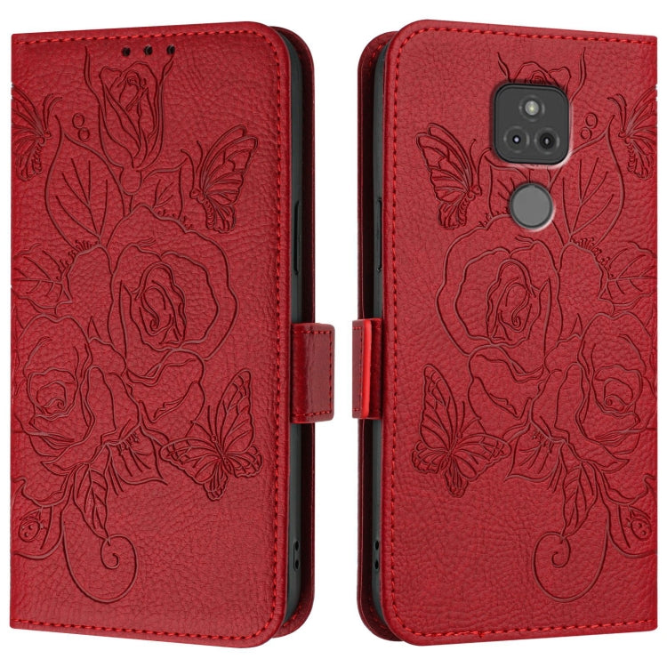 For Motorola Moto G Play 2021 Embossed Rose RFID Anti-theft Leather Phone Case
