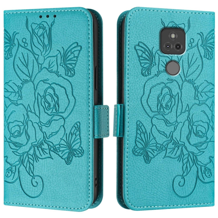 For Motorola Moto G Play 2021 Embossed Rose RFID Anti-theft Leather Phone Case