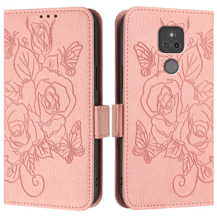 For Motorola Moto G Play 2021 Embossed Rose RFID Anti-theft Leather Phone Case