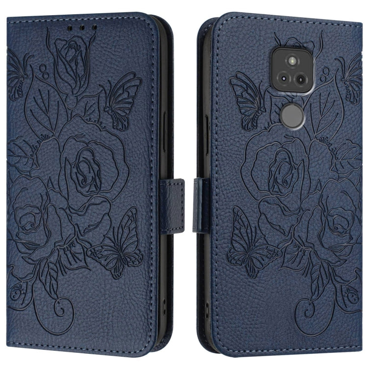For Motorola Moto G Play 2021 Embossed Rose RFID Anti-theft Leather Phone Case