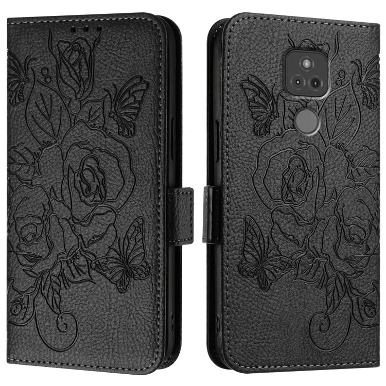 For Motorola Moto G Play 2021 Embossed Rose RFID Anti-theft Leather Phone Case