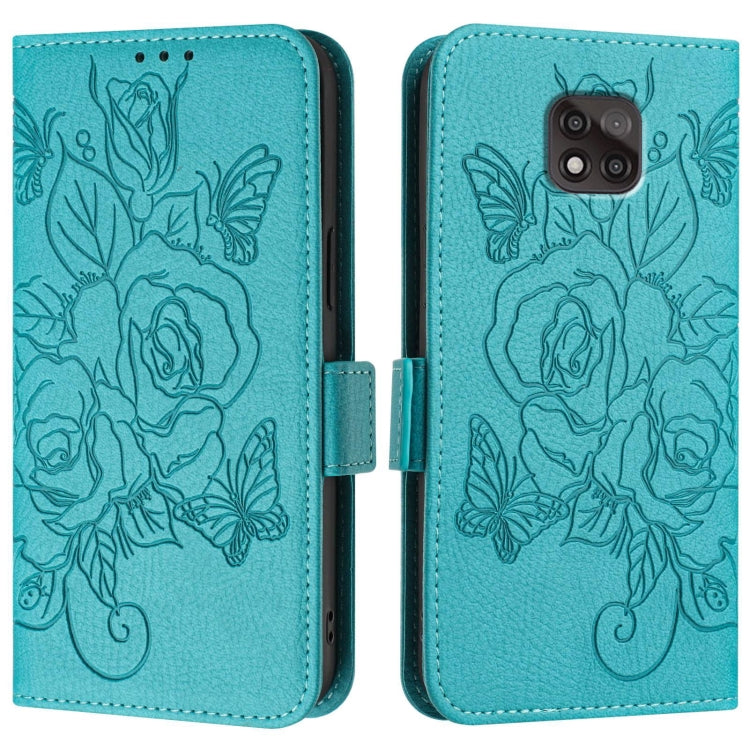 For Motorola Moto G Power 2021 Embossed Rose RFID Anti-theft Leather Phone Case