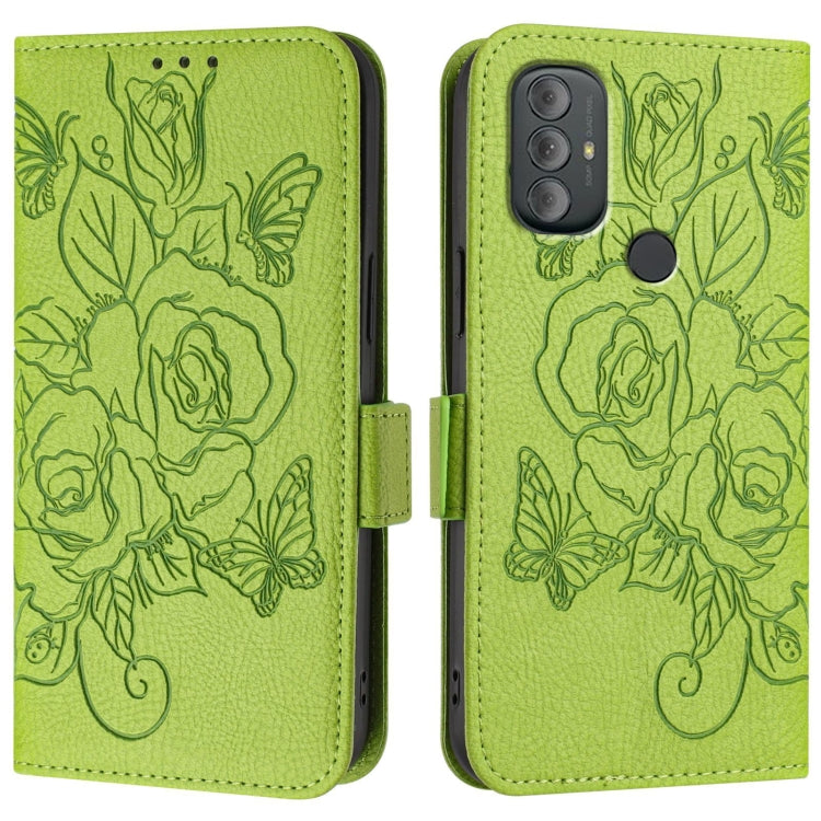 For Motorola Moto G Power 2022 Embossed Rose RFID Anti-theft Leather Phone Case