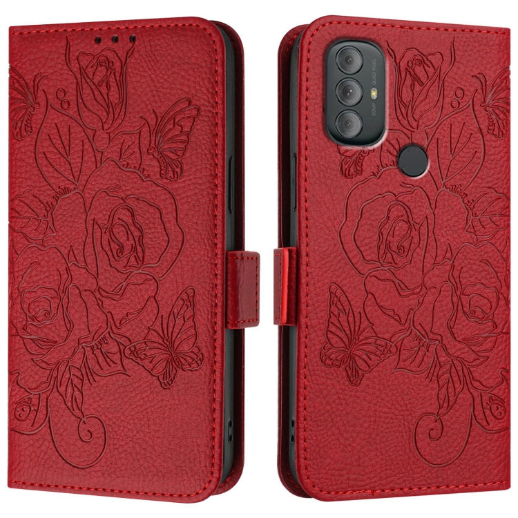 For Motorola Moto G Power 2022 Embossed Rose RFID Anti-theft Leather Phone Case