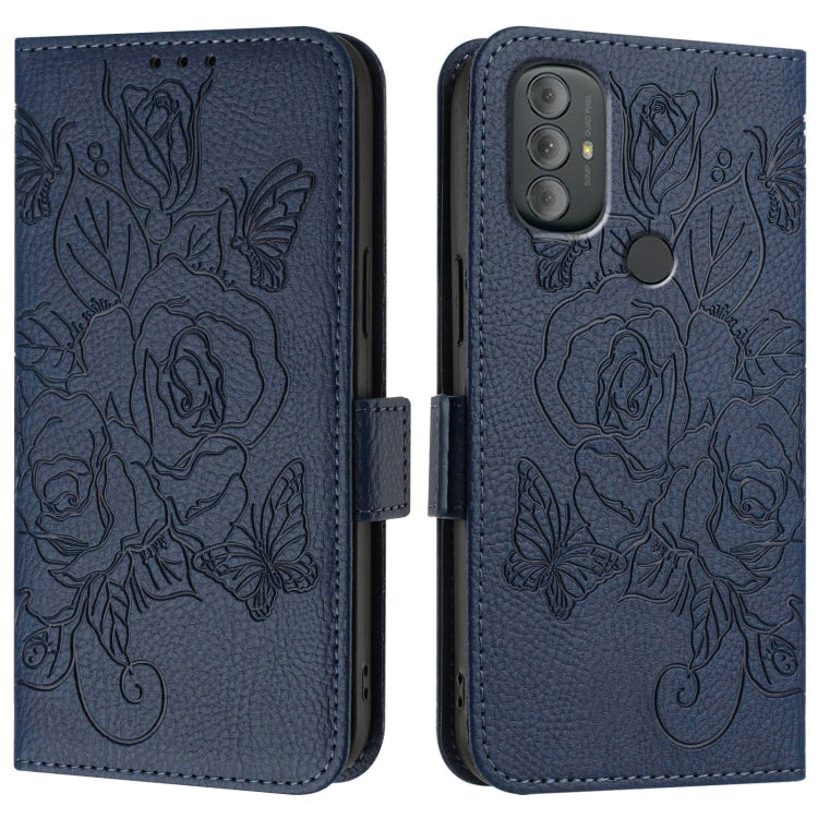 For Motorola Moto G Power 2022 Embossed Rose RFID Anti-theft Leather Phone Case